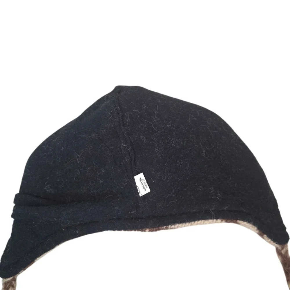 Kids 100% Wool Zebra Animal Beanie Hat Braided Chin Ties Pom Poms Brown